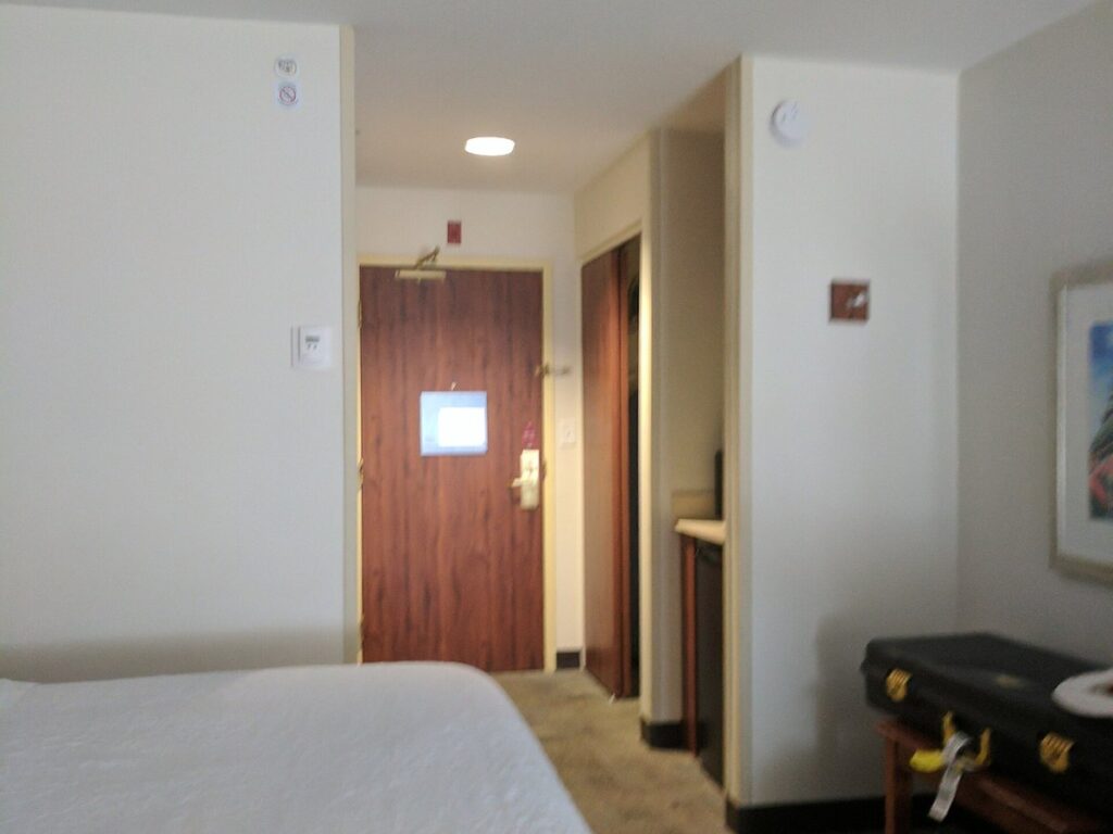 Bed in hotel room