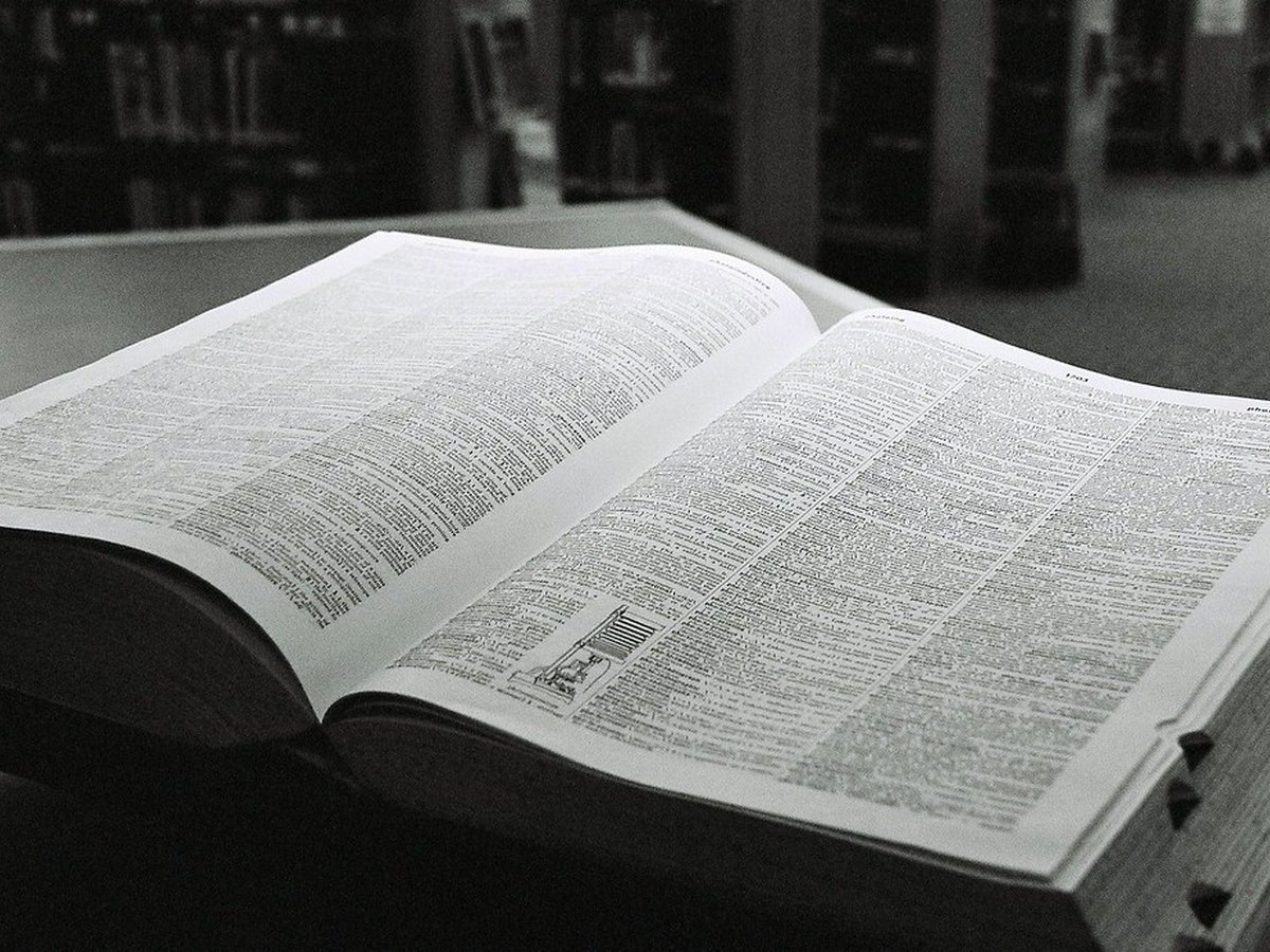 Aufgeschlagenes Wörterbuch mit zweispaltigen Stichworteinträgen